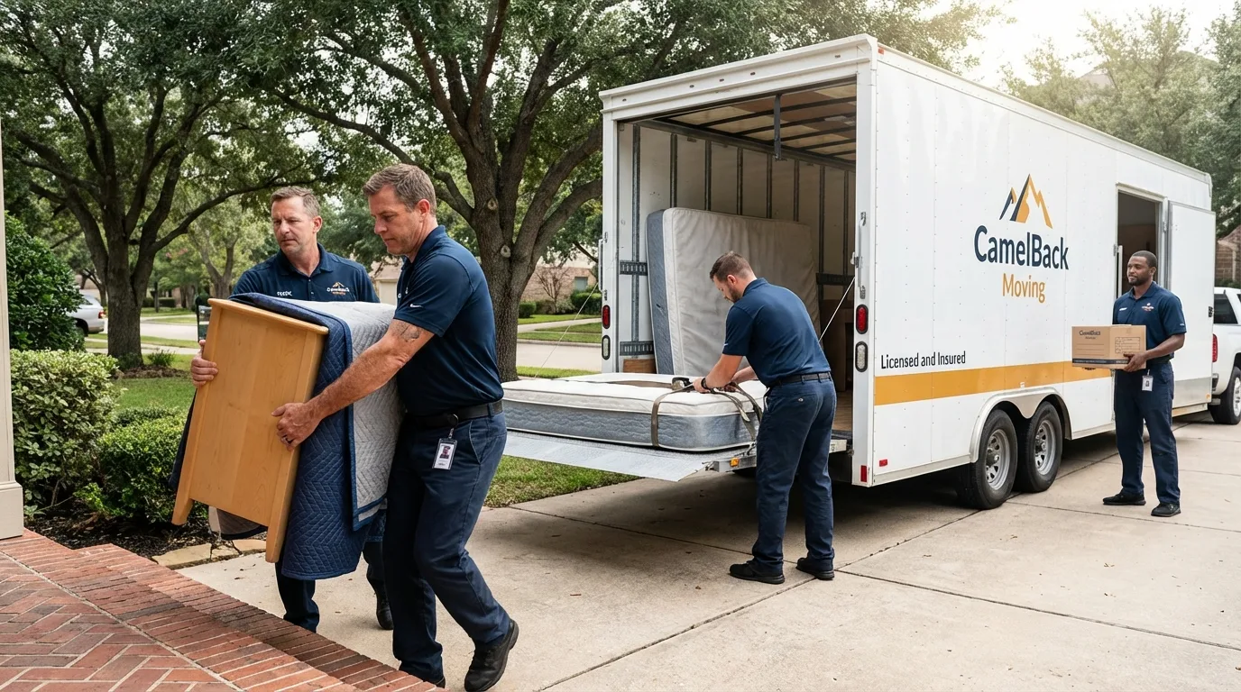 Crew loading residential truck for cross-state move from Carthage, MO