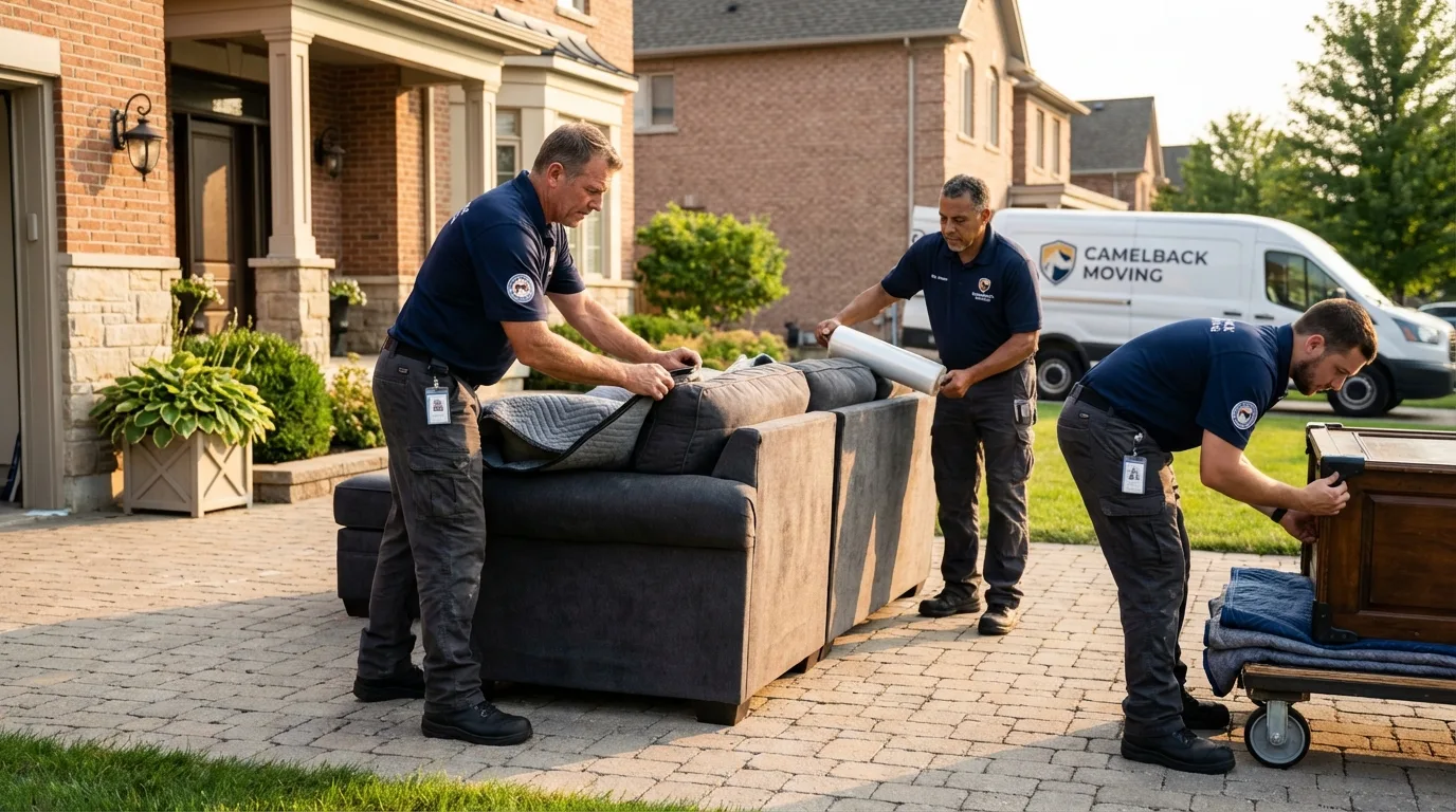 Large estate moving crew wrapping furniture in Carthage, MO